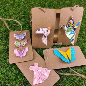 Lot de 5 étiquettes origami kraft pliage papier personnalisable