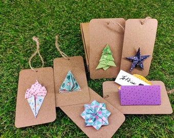 Set of 5 customizable origami kraft paper folding Christmas labels