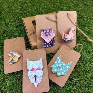 Lot de 5 étiquettes origami kraft pliage papier personnalisable animaux