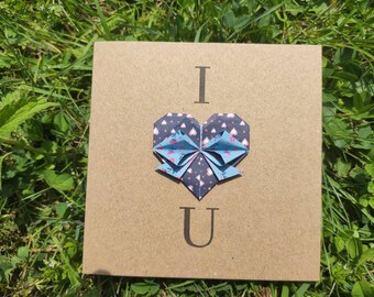 Handgemaakte origami liefdeskaart, verklaring, ik hou van je, ik hou van je, hart