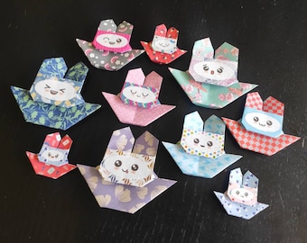 Lot de 10 lapins en origamis à cacher pour Pâques