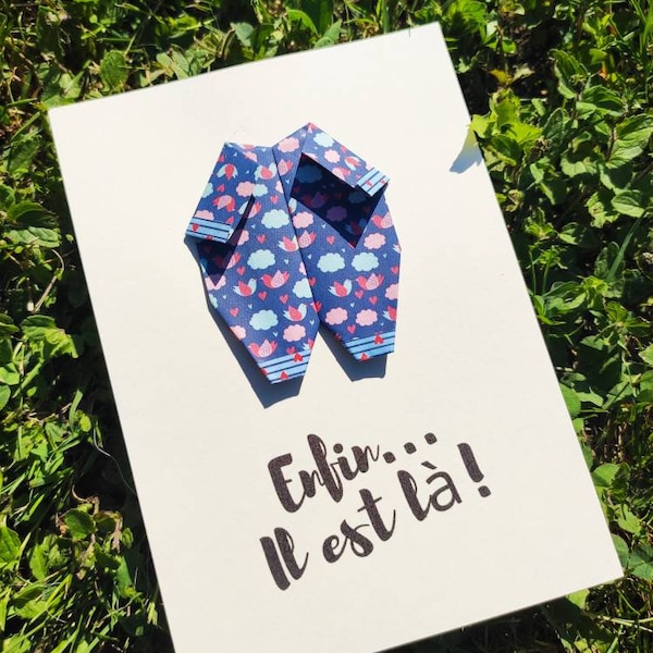 Set of 10 Birth cards in origami - announcements newborn - child girl boy twins customizable with first name weight size etc.