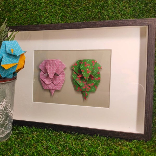 Cadre origami à personnaliser - Décoration en papier fait main - Tableau origamis - ÉLÉPHANT