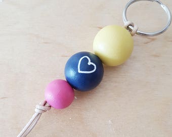 Heart keychain / Hand painted wooden keychain / Bag accessory