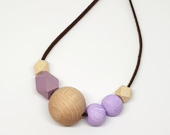 Collier de festival, collier de perles pourpres, perles en bois et argile