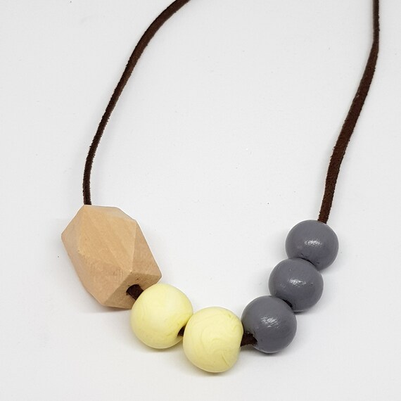 Yellow Geometric Shape Pendants Sweater Chain Wood Beads Necklace Handwork Gift Yellow Geometric Shape Pendants Sweater Chain Wood Beads Necklace Handwork Gift