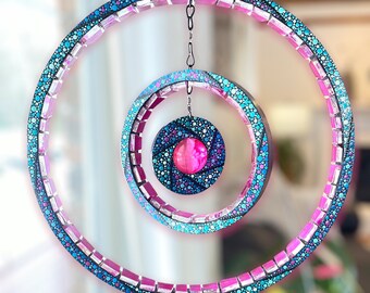 12" diameter pink turquoise mobile sun catcher /bright home decor / gift