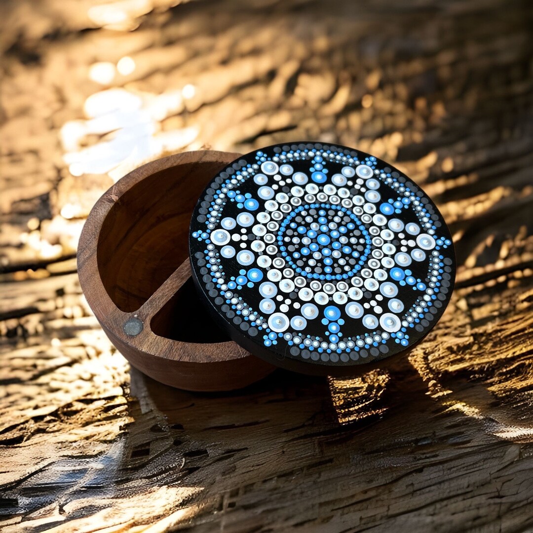 Blue And Gray Dot Mandala Art Dual Compartment Salt Cellar Stash Box Blue And Gray Dot Mandala Art Dual Compartment Salt Cellar Stash Box