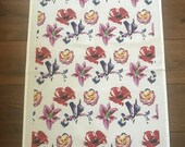 Flower print white cotton tea towel