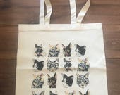 Cat print natural cotton tote bag