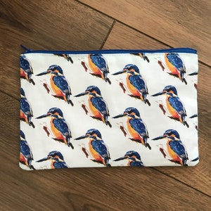 Kingfisher print zip bag