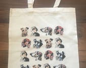 Dog print natural cotton tote bag