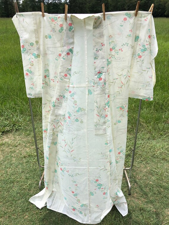 Cream Sheer pastel floral print Kimono