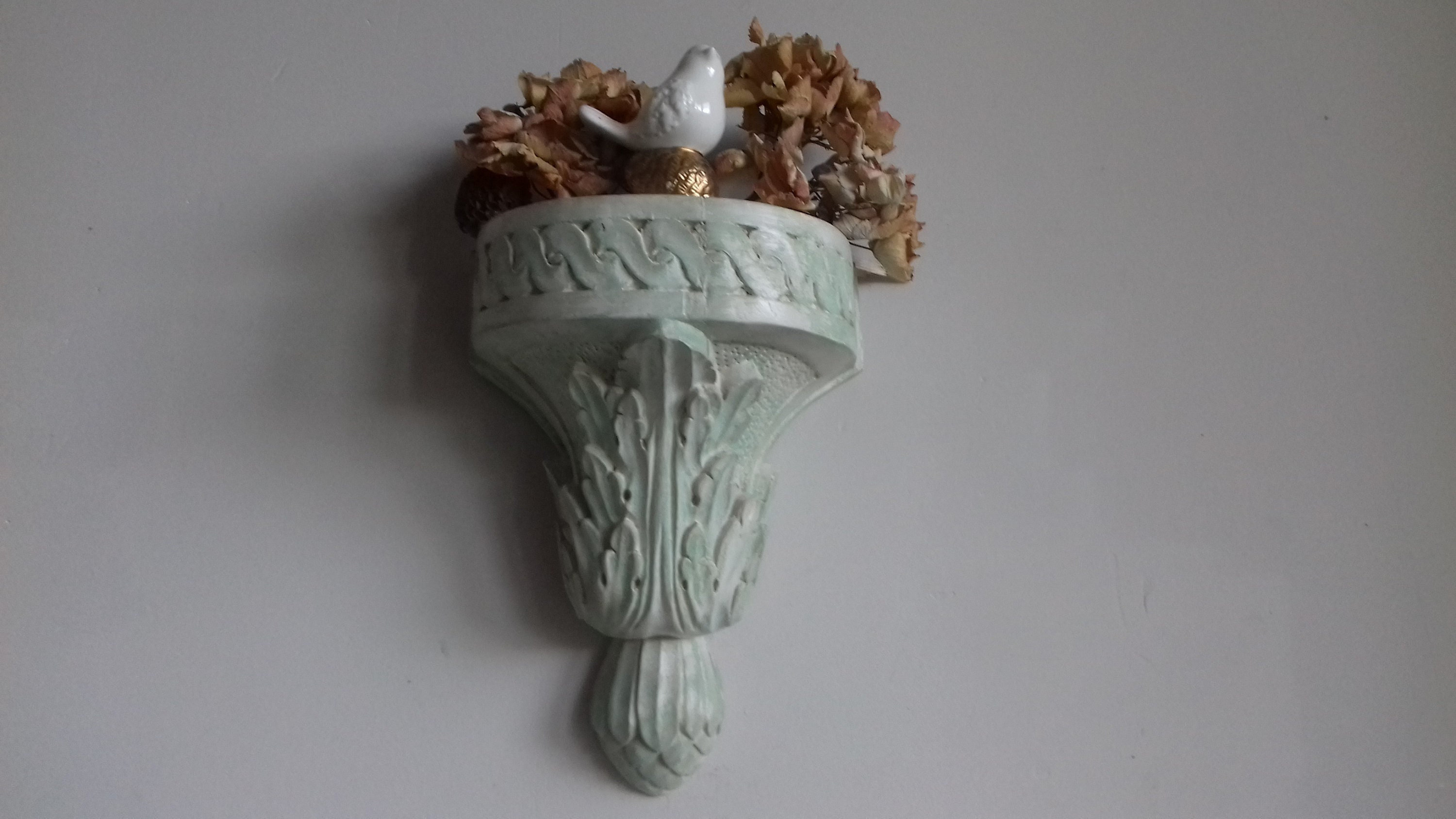 Antique Console d'applique en Bois Sculpté Du Xixe