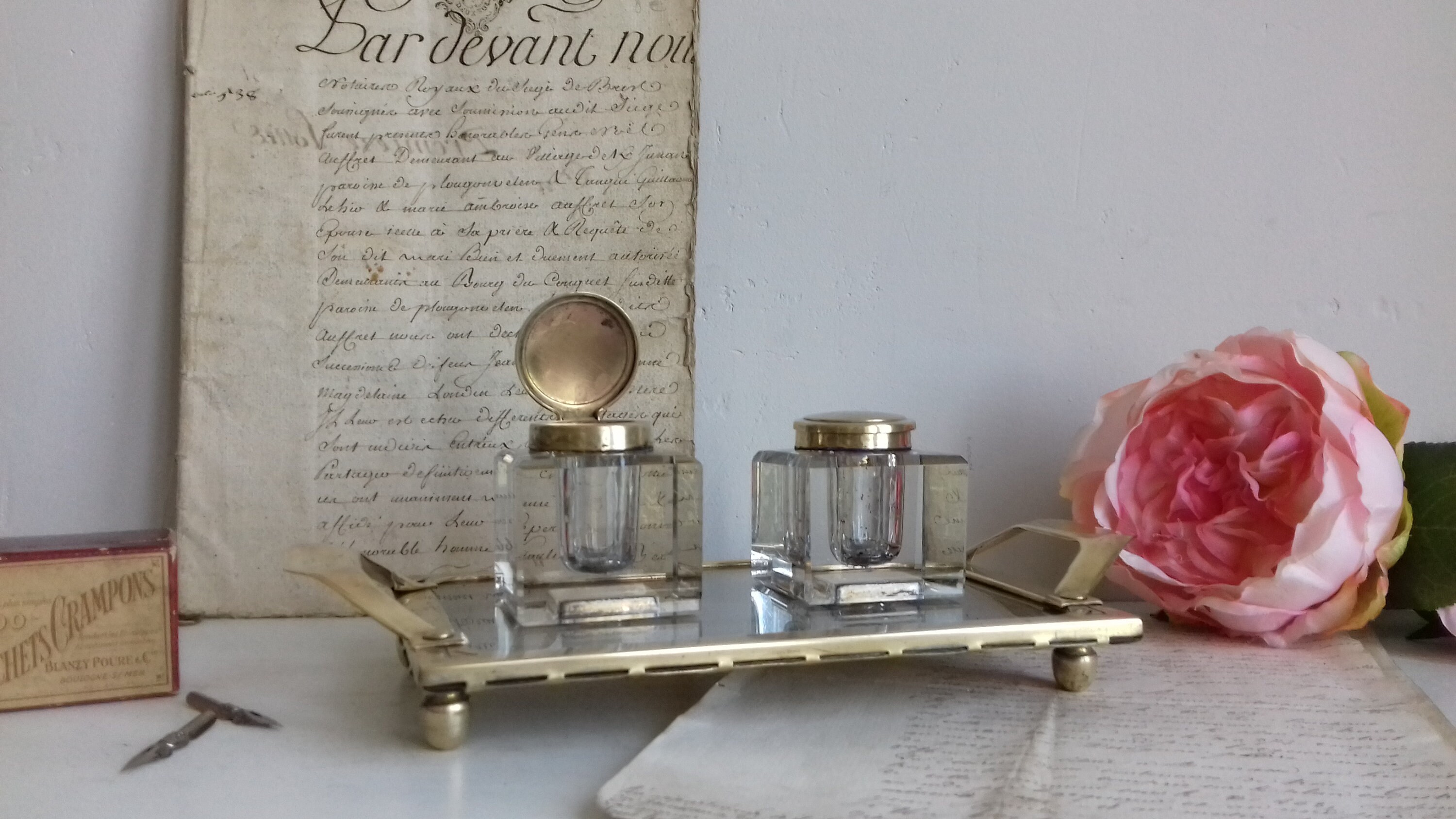 Antique Encrier En Laiton