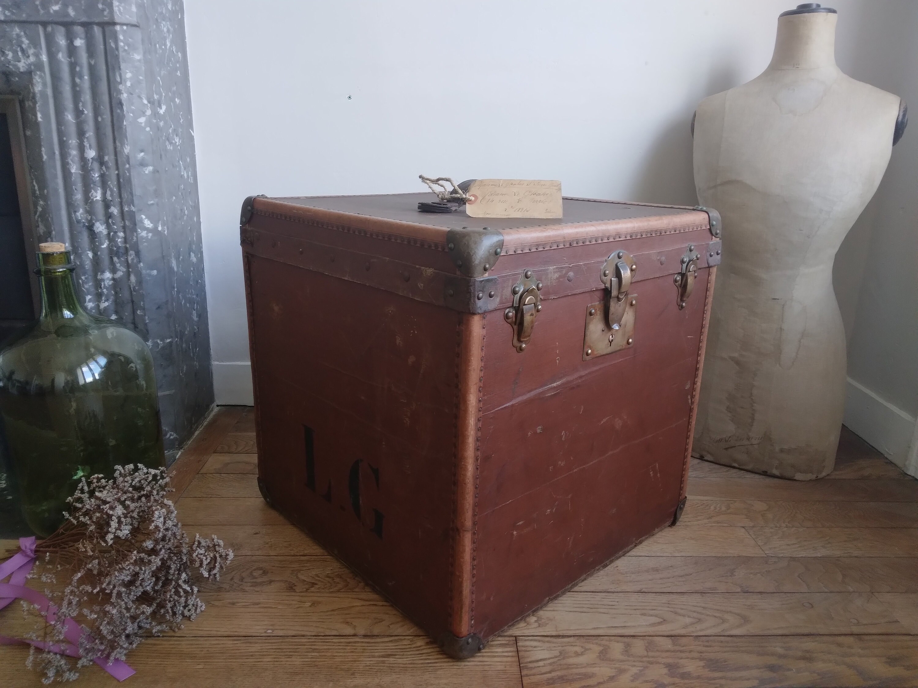 Antique Malle de Voyage en Bois Début Xxème