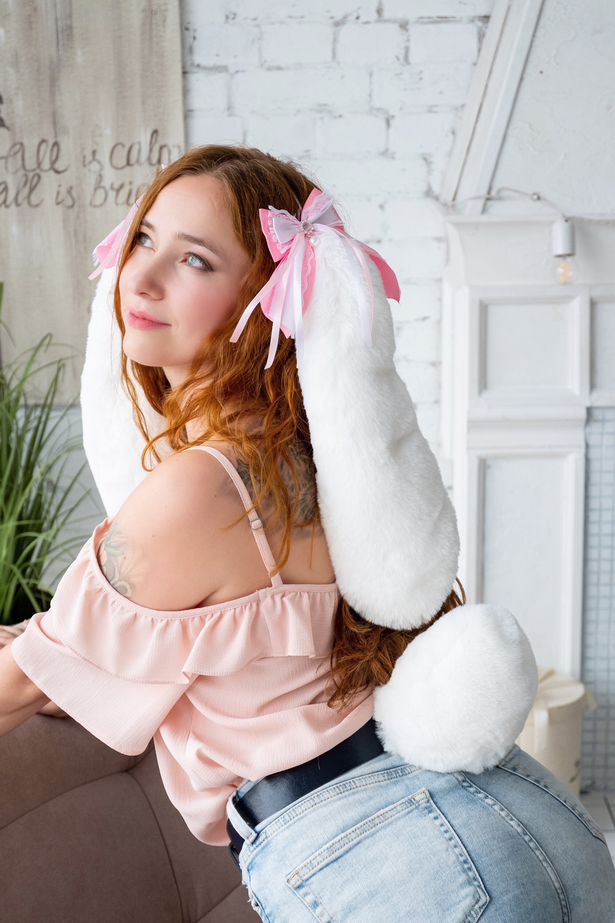 Floppy Bunny ears headband and tail kawaii white rabbit ears Etsy