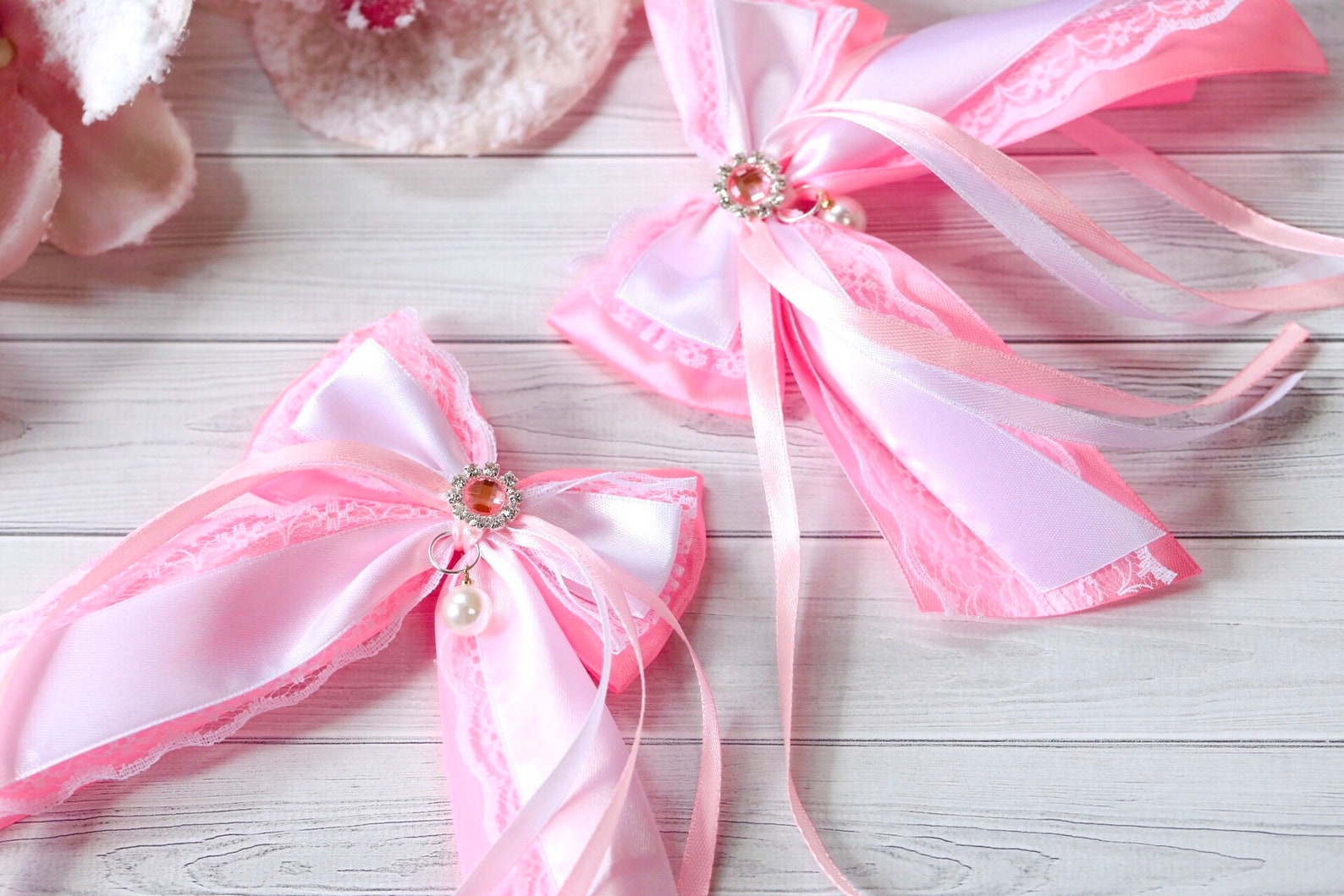 Kawaii pink hair clips bows cosplay hair accessories Etsy