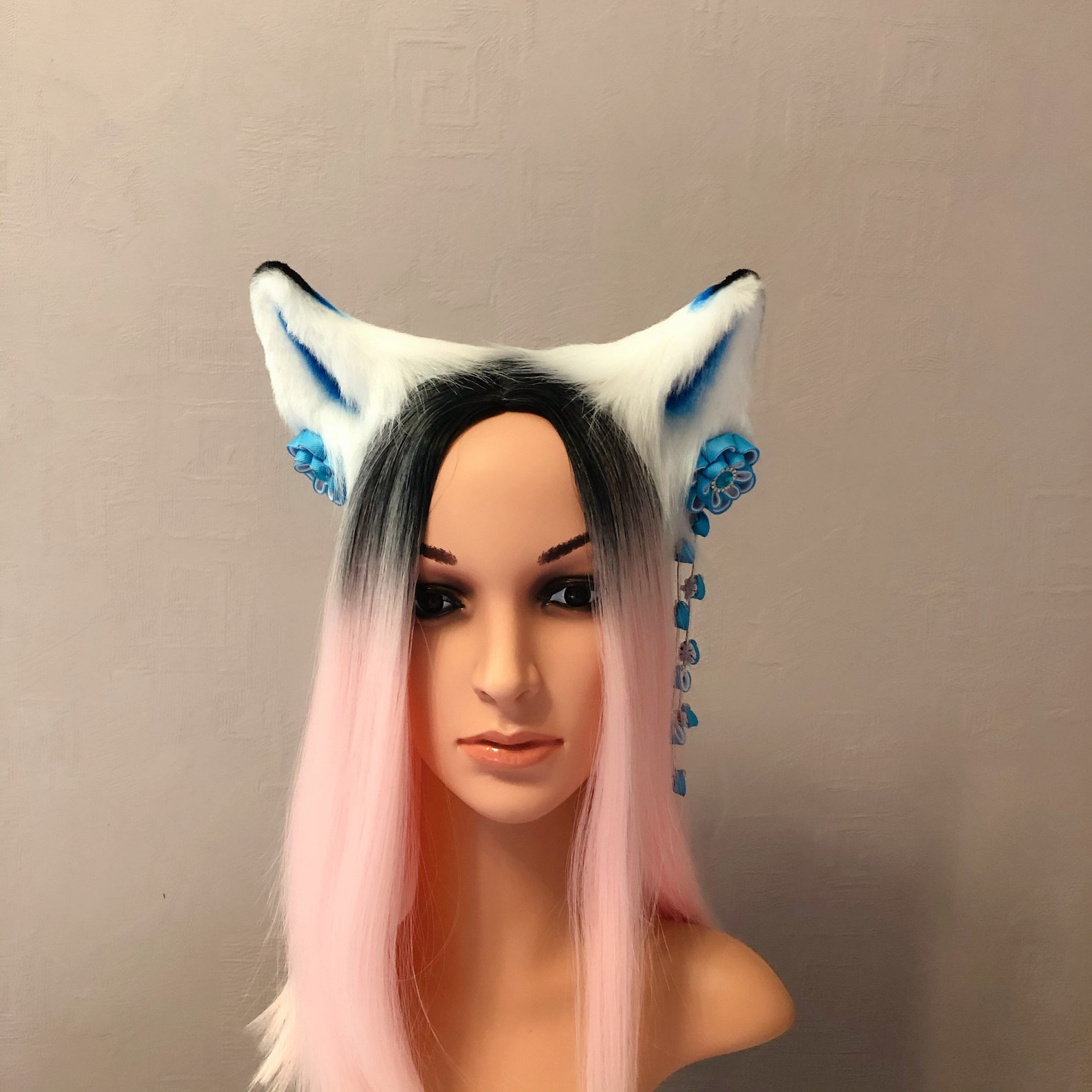 Kitsune Fox ears and tail set blue inari anime cosplay Etsy