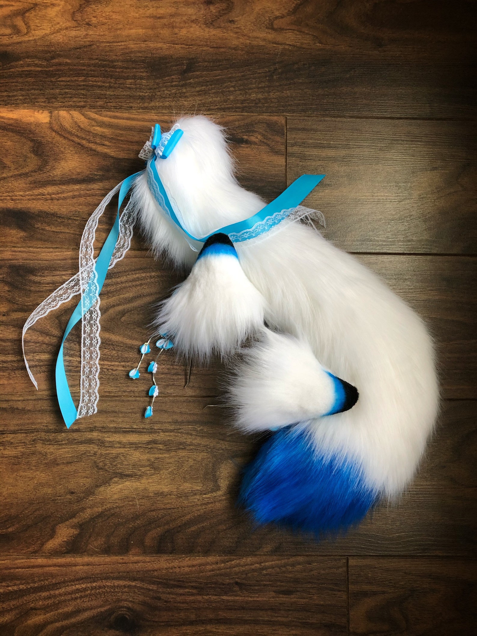 Kitsune Fox ears and tail set blue inari anime cosplay Etsy