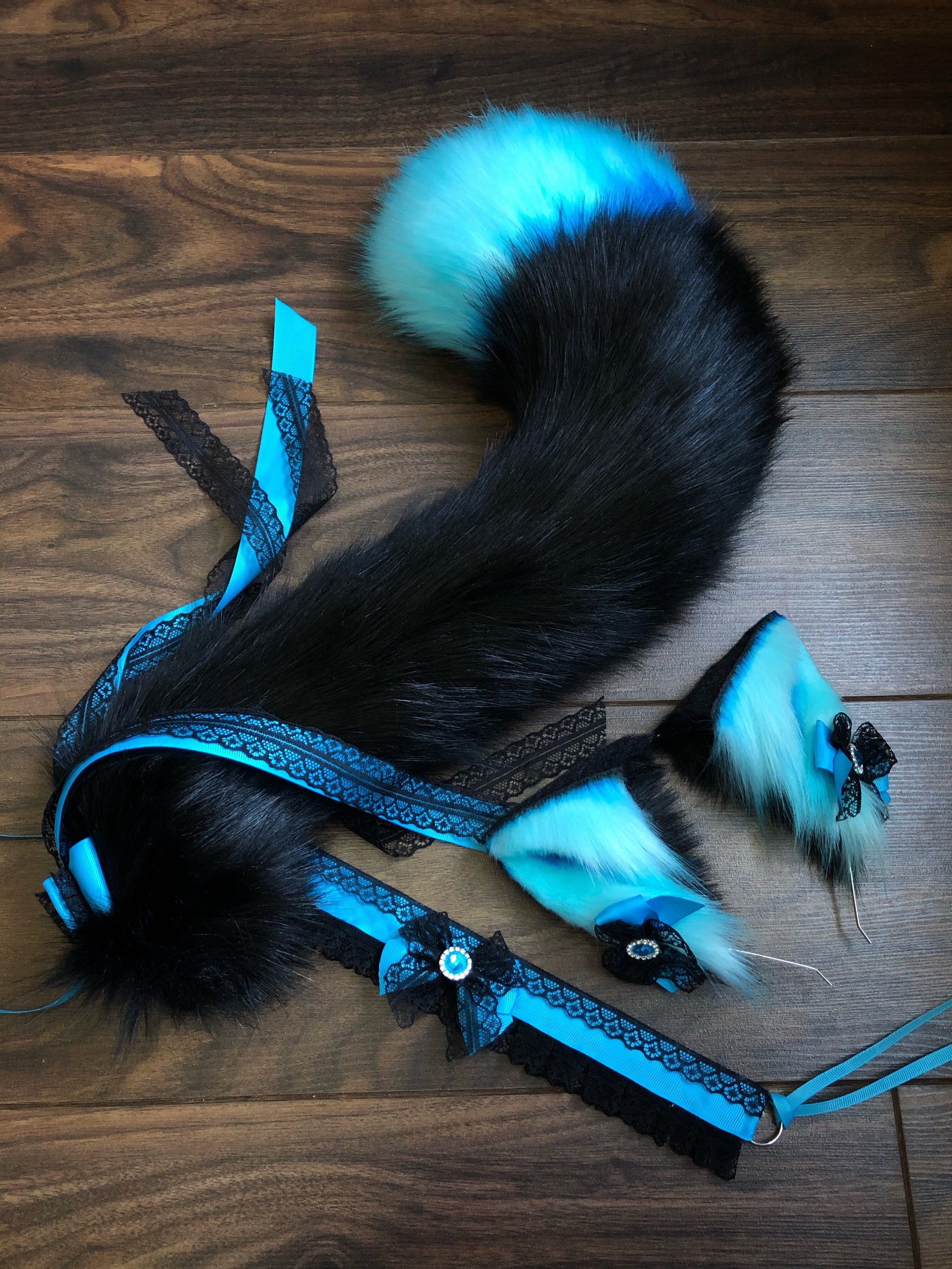 Cosplay Cat ears and tail set blue and black cat ears Etsy