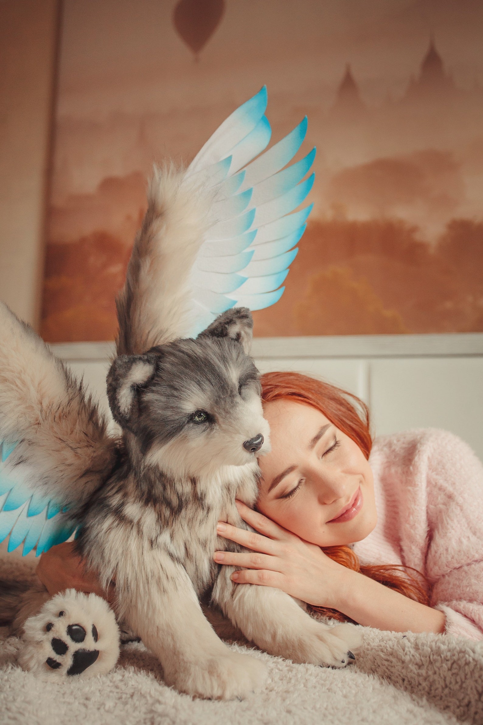 Realistic winged wolf plush fantasy wolf pup plushie Etsy