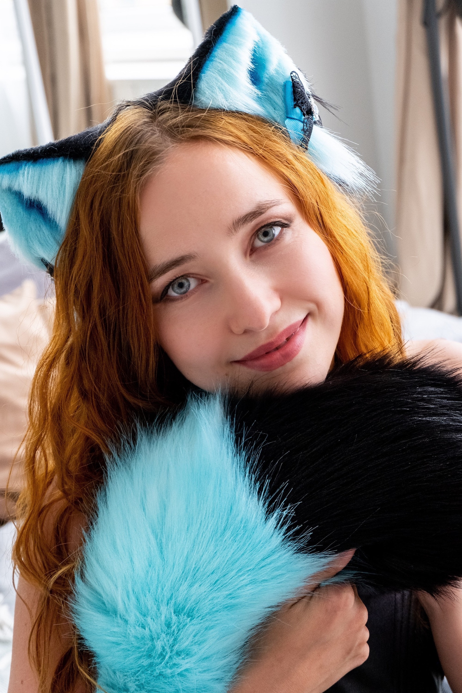 Cosplay Cat ears and tail set blue and black cat ears Etsy