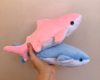 Pink and blue shark plush - baby shark stuffed animal, kawaii whale shark