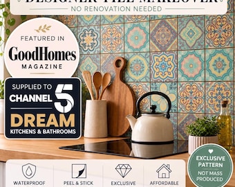 Pack of 27 Victorian Tile Transfer Stickers: Retro Moroccan Mosaic, 4x4" 6x6, 15cm x 15cm, 10cm x 10cm