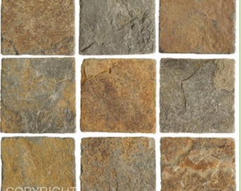 Stone Brown Slate Mosaic Tile Stickers - Peel & Stick (Set of 10)