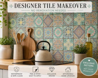 Pack of 27 Victorian Tile Transfer Stickers: Retro Moroccan Mosaic, 4x4" 6x6, 15cm x 15cm, 10cm x 10cm