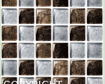 Brown & Silver Mosaic Tile Stickers – Peel Stick, Gloss Finish (10 Pack)