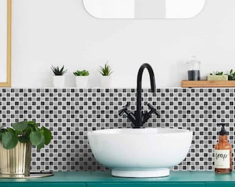 Black Travertine Mosaic Tile Stickers: Kitchen & Bathroom Decor (10 Pack)
