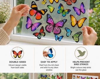 Butterfly Window Stickers Daffodil Suncatcher Double Sided Window Decals  Reusable Peel & Stick A4 Sheets Bird Strike Prevention