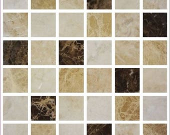 Grey Marble Mosaic Tile Stickers: Peel & Stick, Gloss Finish (Set of 10)
