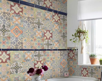 Gold Foil Tile Stickers: Vintage Moroccan Mosaic Transfers (9 or 10 Pack)