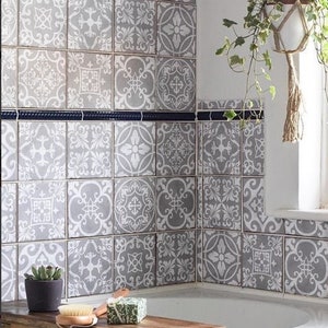 Victorian Mosaic Tile Stickers: Grey Moroccan Retro Style (Pack of 9)