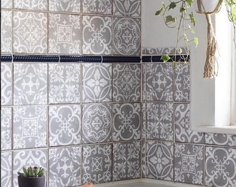 Victorian Mosaic Tile Stickers: Grey Moroccan Retro Style (Pack of 9)