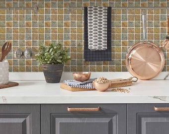 Country Cottage Stone Mosaic tile stickers transfers travertine stone KITCHEN BATHROOM peel and stick