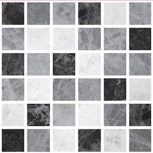 Marble Effect Mosaic Tile Stickers: Light Grey & Black, Gloss Finish (Pack of 10)