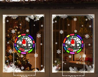 Christmas Stained Glass Bauble Window Clings: Double Sided Snowflakes, Pack of 2