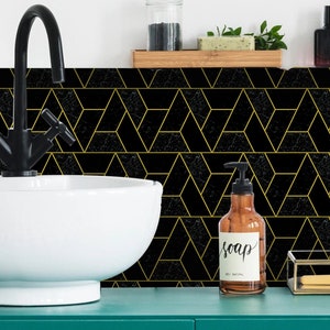 Art Deco Mosaic Tile Stickers – Black, Gold & Green, Pack of 20