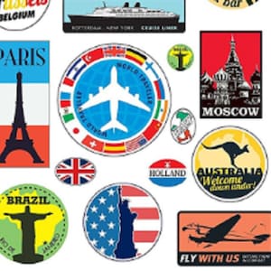 Vintage Travel Stickers – Retro Luggage Decals (3 Precut Sheets, Peel & Stick Labels)