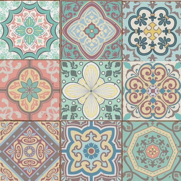 27pcs Traditional tile transfers stickers wall Vintage Victorian Moroccan retro mosaic 4x4