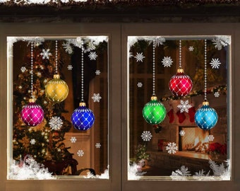 Christmas Stained Glass Bauble & Snowflake Window Clings – Double Sided Nutcracker Tree Designs