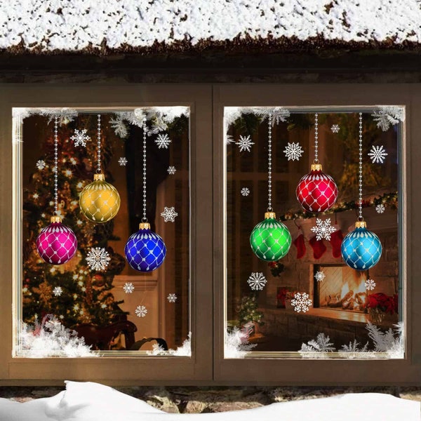 Christmas stained glass Bauble snowflakes Window Stickers Cling clings nutcracker tree