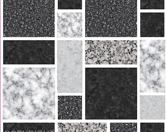 Black and grey multi stone marble effect mosaic tile stickers transfers, with added gloss affect, just peel and stick, bathroom kitchen