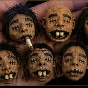 Handmade Shrunken Head | Gothic Oddity Decor | Natural Clay Mini Sculpture | Creepy Car Hanger | Horror Art Gift | Curiosity Cabinet