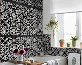 MIXED BLACK Traditional tile transfers stickers wall Vintage Victorian Moroccan retro mosaic 6x6