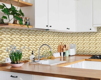 Cream Subway Mosaic tile stickers transfers travertine stone KITCHEN BATHROOM peel and stick